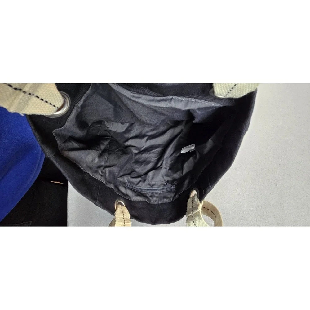 Port Authority B118 Black Canvas Tote Bag NEW 100% Cotton Cream Straps‎